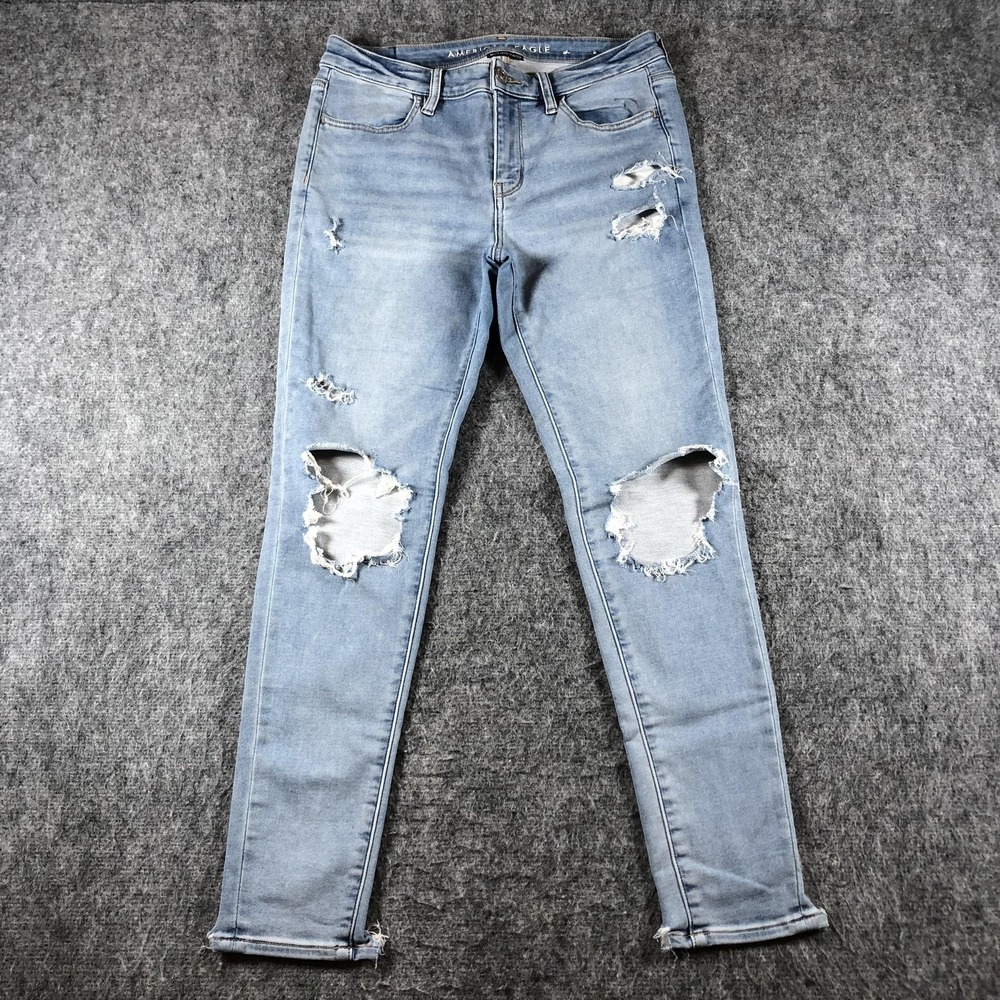 American Eagle Next Level Skinny Jeans Womens 8 Distressed Light Wash‎